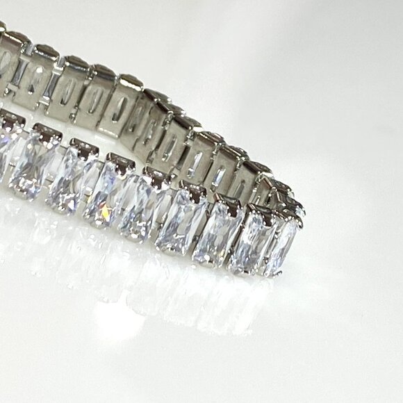 Sterling Silver with Clear Cubic Zirconia Baguette Tennis Bracelet - Picture 6 of 12